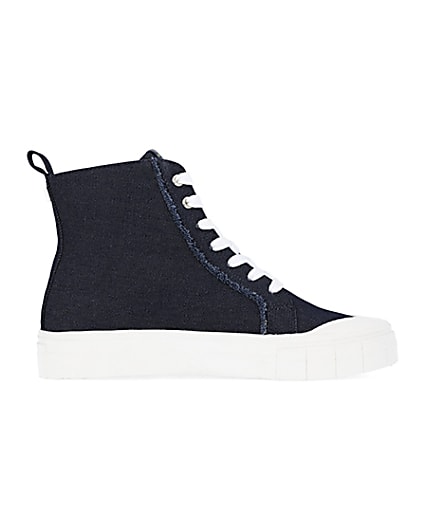 360 degree animation of product Navy denim high top trainers frame-15
