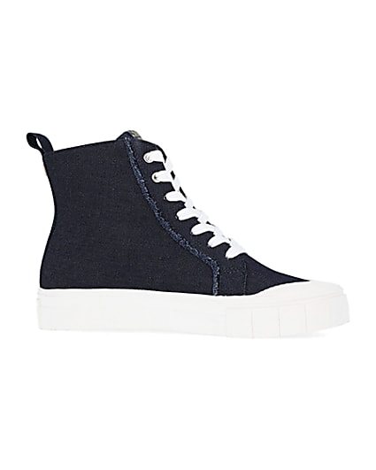 360 degree animation of product Navy denim high top trainers frame-16