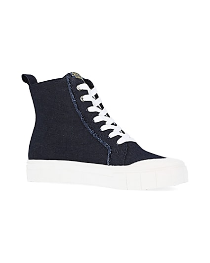 360 degree animation of product Navy denim high top trainers frame-17