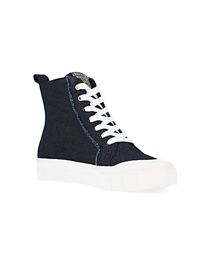360 degree animation of product Navy denim high top trainers frame-18