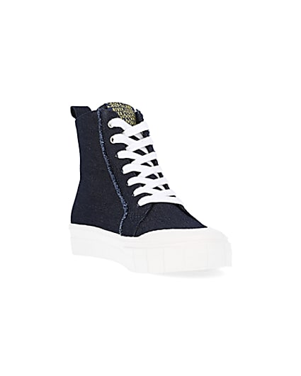 360 degree animation of product Navy denim high top trainers frame-19