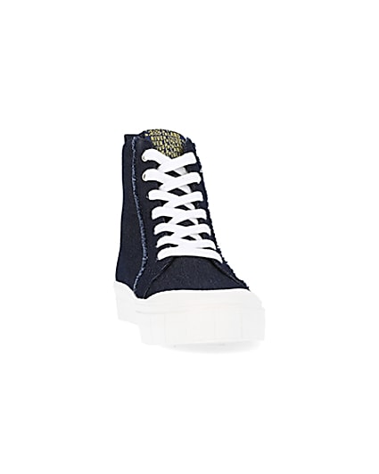 360 degree animation of product Navy denim high top trainers frame-20