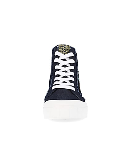 360 degree animation of product Navy denim high top trainers frame-21
