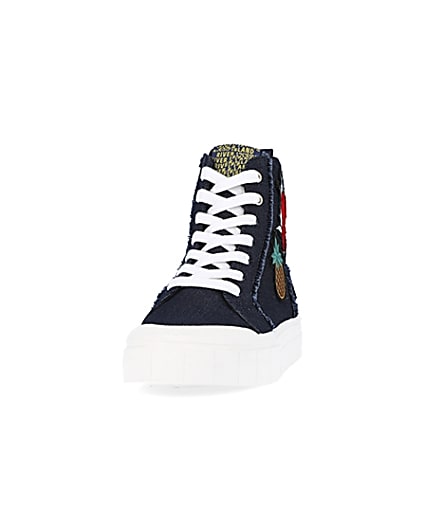360 degree animation of product Navy denim high top trainers frame-22