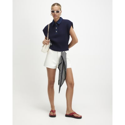Denim Knit Hybrid Tank Polo Top
