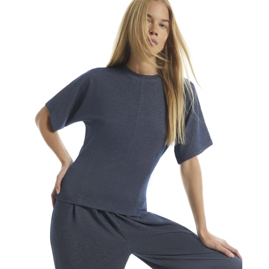River Island Navy Denim Look Kimono T-Shirt