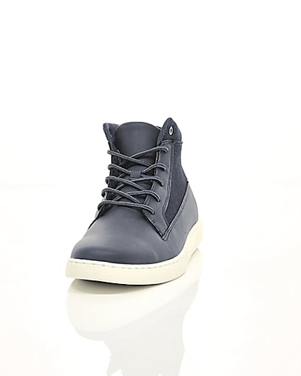 360 degree animation of product Navy denim mid top trainers frame-3