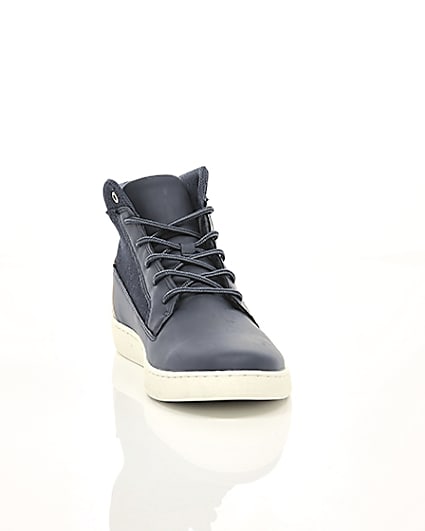 360 degree animation of product Navy denim mid top trainers frame-5