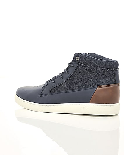 360 degree animation of product Navy denim mid top trainers frame-20