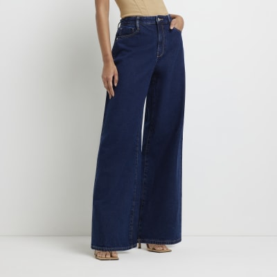 Navy denim wide leg jeans