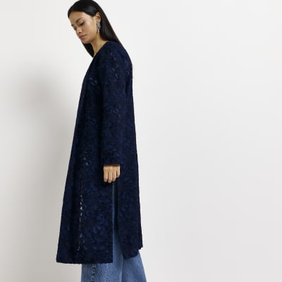 Navy devore longline jacket