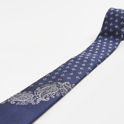 Navy Diagonal Bandana print Tie
