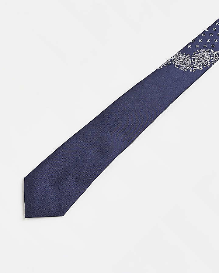 Navy Diagonal Bandana print Tie