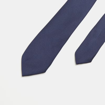 Navy diagonal twill tie River Island