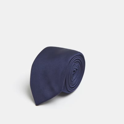 Navy diagonal twill tie River Island