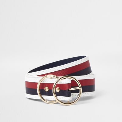Navy double ring stripe belt