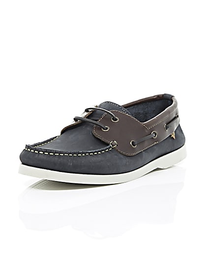 360 degree animation of product Navy dual colour leather boat shoes frame-1