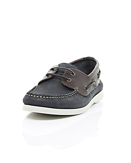 360 degree animation of product Navy dual colour leather boat shoes frame-2
