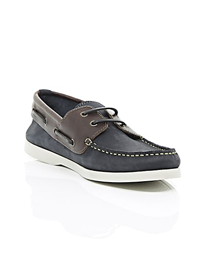 360 degree animation of product Navy dual colour leather boat shoes frame-6