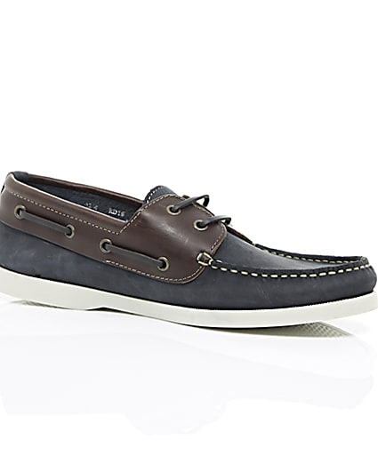 360 degree animation of product Navy dual colour leather boat shoes frame-8
