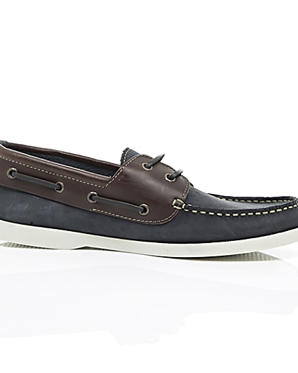 360 degree animation of product Navy dual colour leather boat shoes frame-9