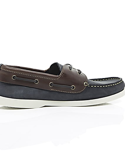 360 degree animation of product Navy dual colour leather boat shoes frame-11