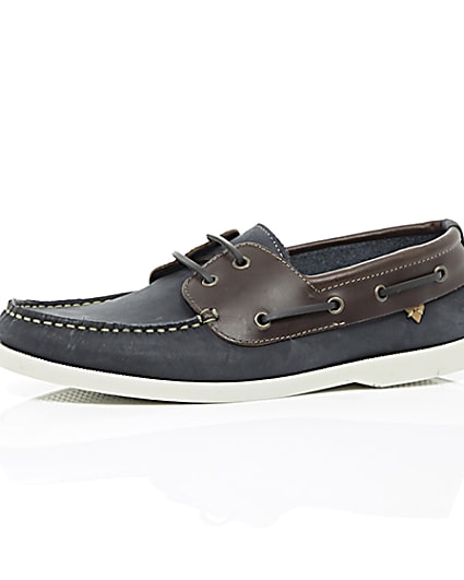 360 degree animation of product Navy dual colour leather boat shoes frame-23