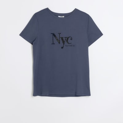Navy embellished graphic t-shirt