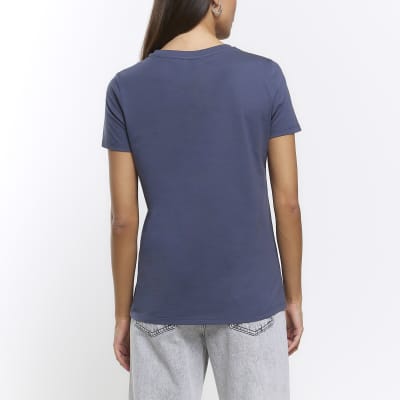 Navy embellished graphic t-shirt