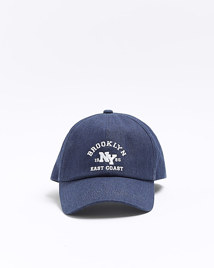 Navy embroidered Brooklyn cap | River Island