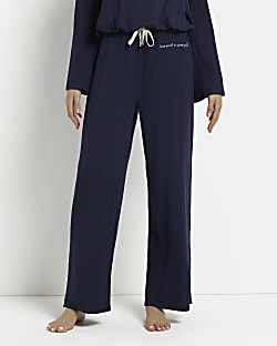 Navy embroidered straight leg trousers