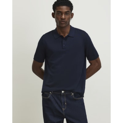 Navy Essential Slim Fit Knitted Polo Shirt