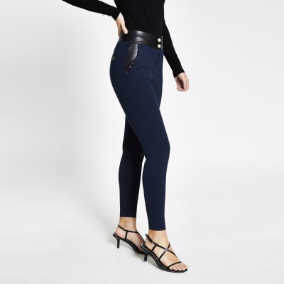 navy blue cigarette trousers