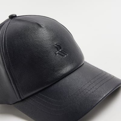 Navy faux leather RI cap River Island