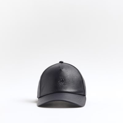 Navy faux leather RI cap River Island