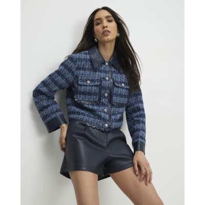 Navy Faux Leather Tailored Shorts