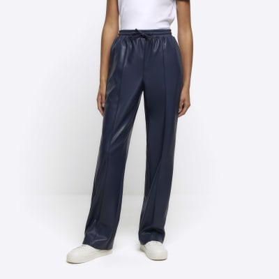 Navy blue faux cheap leather trousers