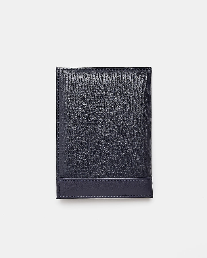 Navy faux Saffiano leather Passport Holder