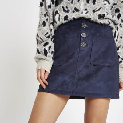 navy blue suede skirt