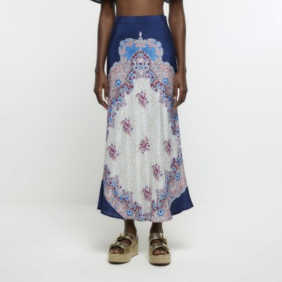 Navy floral midi skirt | River Island