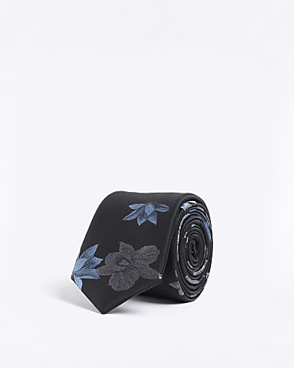 Navy Floral Print Tie