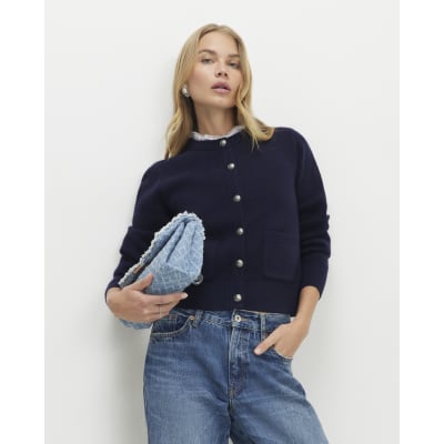 Navy Frill Trim Cardigan