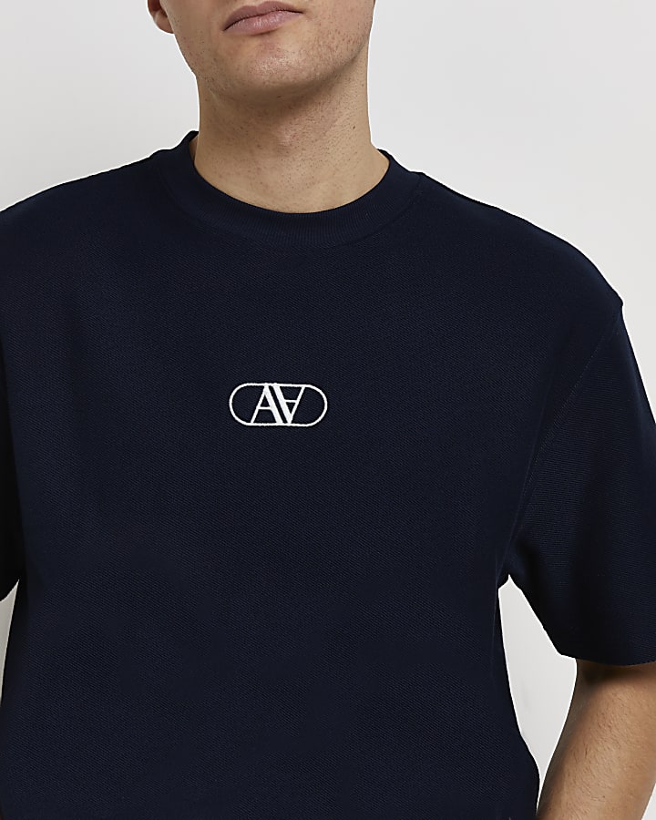 Navy front graphic twill t-shirt