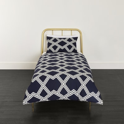 Navy Geo Print Single Duvet Bed Set River Island