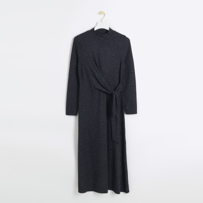 Navy glitter knot bodycon midi dress River Island