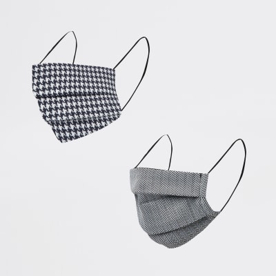 Navy herringbone & dogtooth masks 2 pack