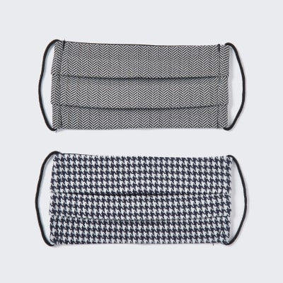 Navy herringbone & dogtooth masks 2 pack