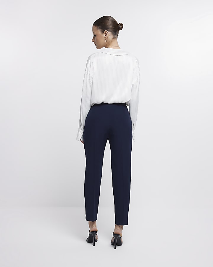Navy high waisted cigarette trousers