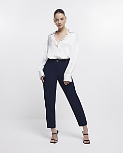 Navy high waisted cigarette trousers