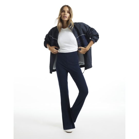 River Island Navy High Waisted Ribbed Flare Leggings